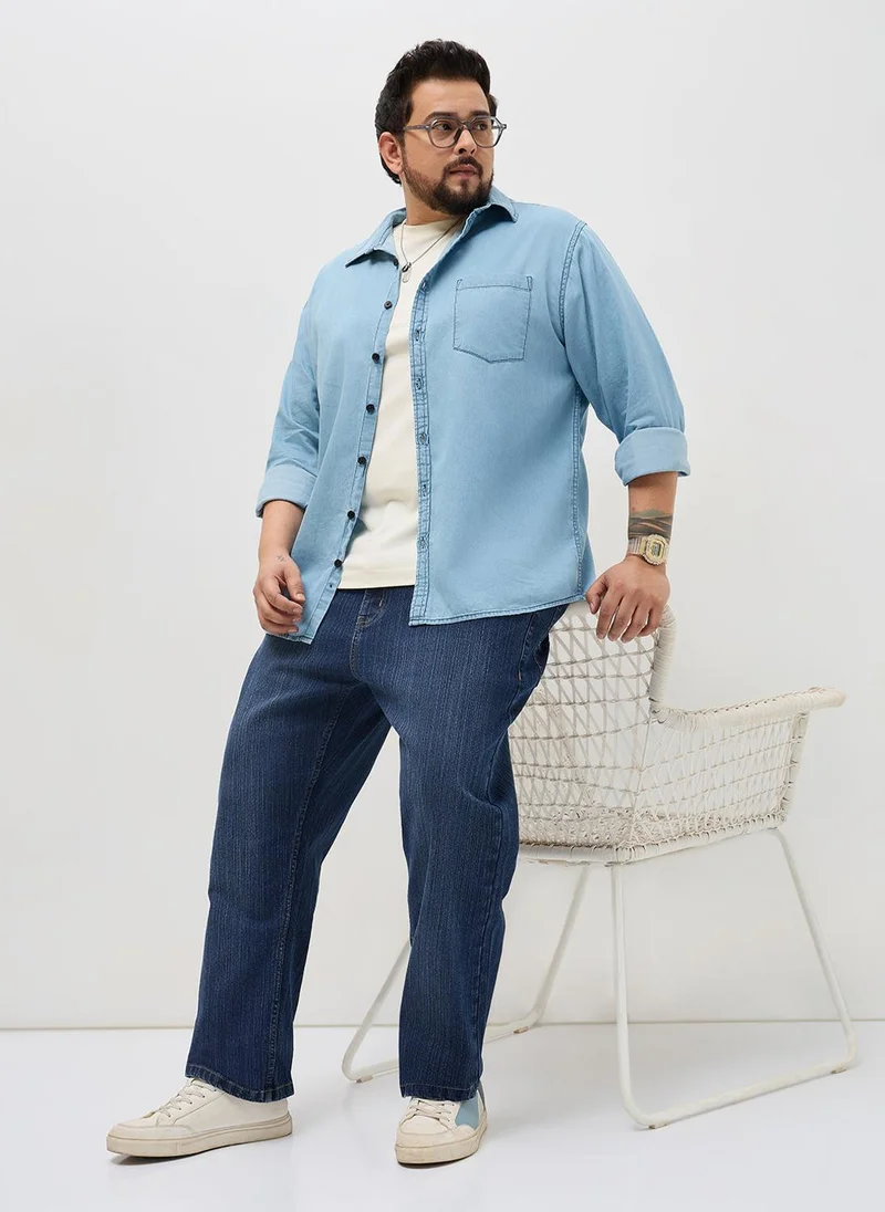 Urbano Fashion  Urbano Plus Men's Blue Straight Fit Washed Denim Jeans Stretchable for Men | Best Price UAE